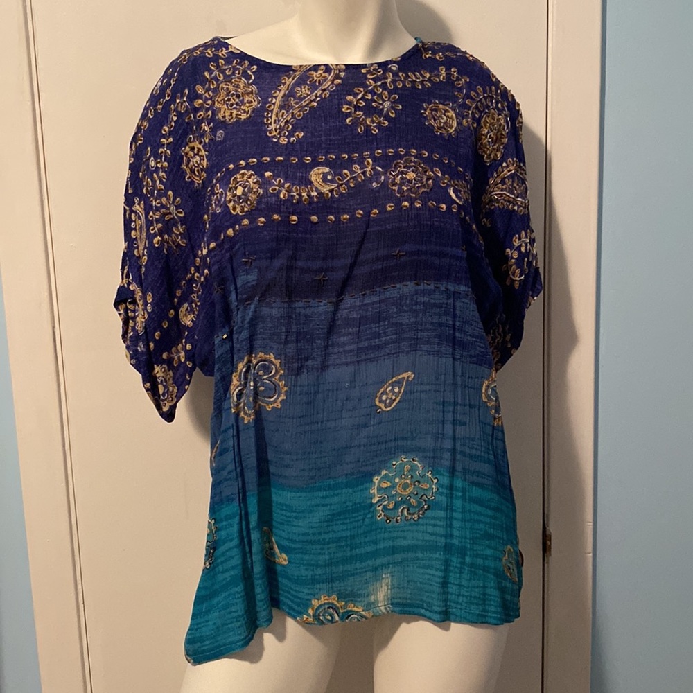 Beachy Rayon Blue top with beautiful bead detailing